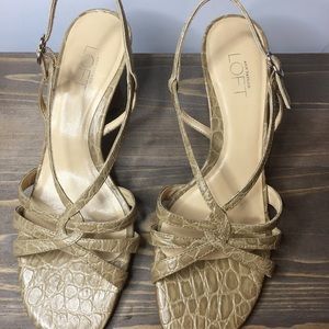 Ann Taylor Loft Womens 6.5 M Tan Leather Open Toe Strappy Slingbacks Heels Shoes